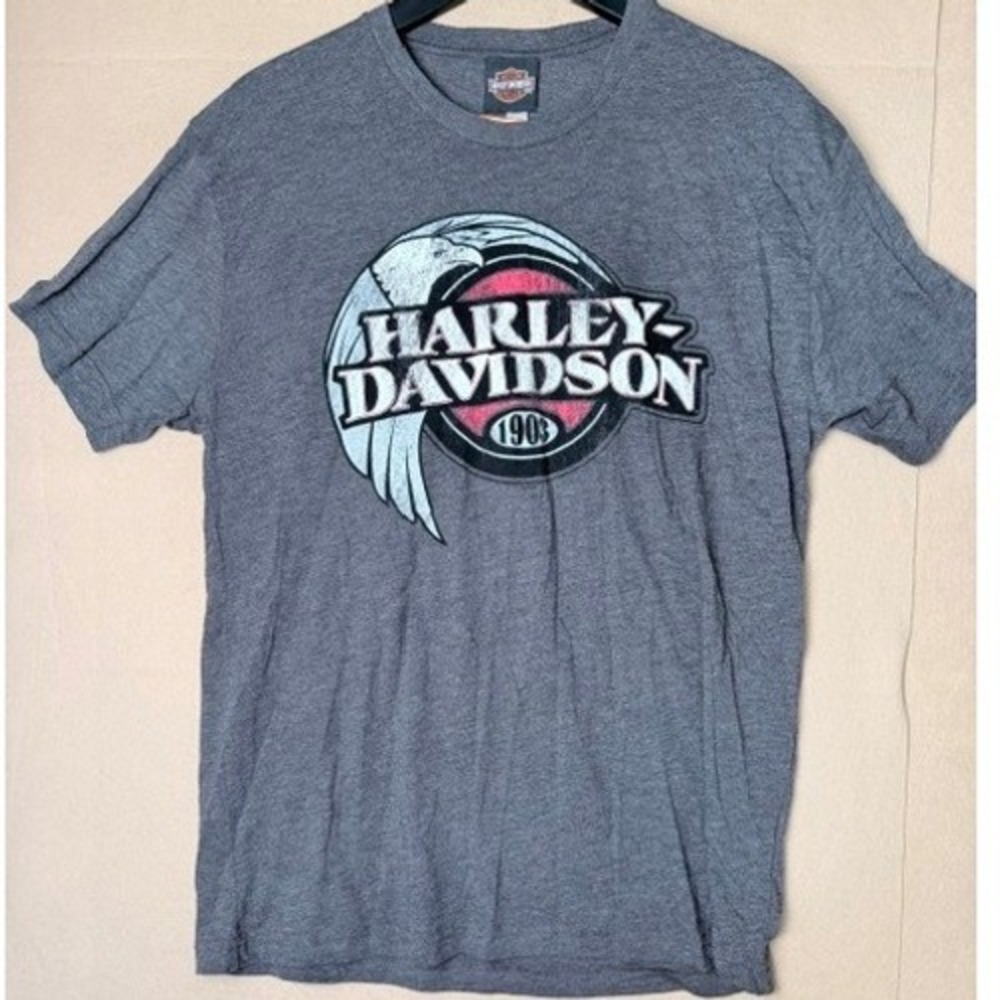 Harley Davidson Sauk Prairie WI Mens L Gray Eagle Graphic T Shirt